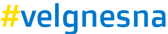 Logo VelgNesna. Gul hashtag, blå skrift.